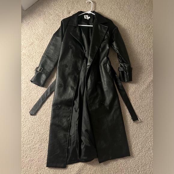Princess Polly Women's Black Faux Leather Trench Coat - Picture 10 of 12